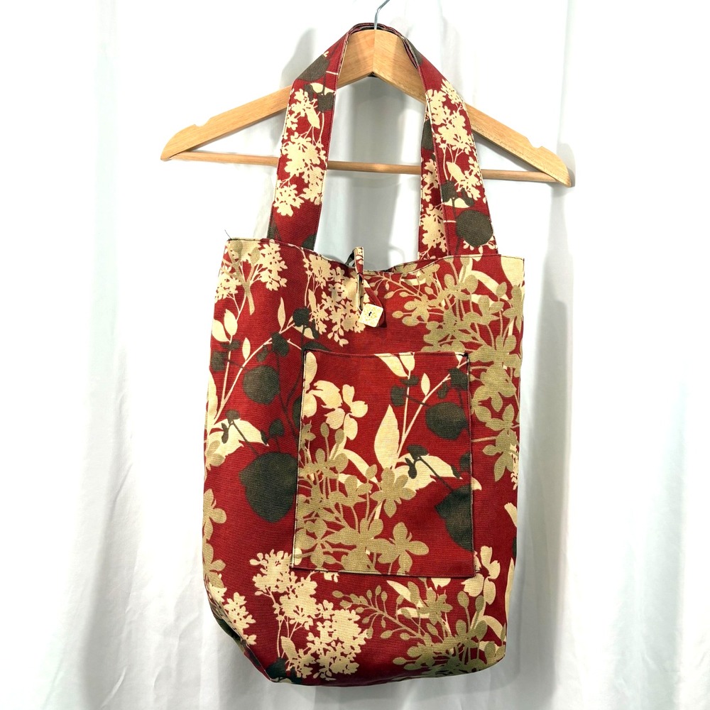 Handmade Reversible Shoulder Bag – Red Floral Canvas & Denim – Button Closure